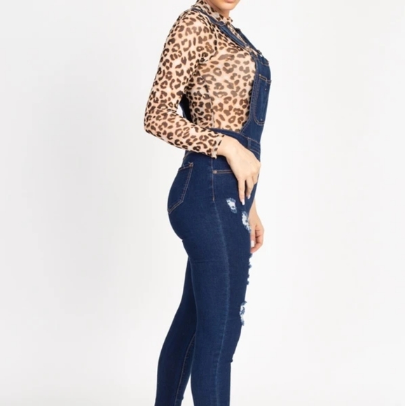 Distressed Denim Skinny Overalls - Picture 2 of 4